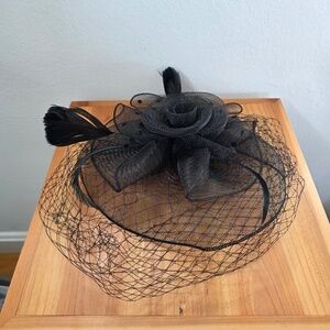 Black Fascinator with Mesh and Feathers